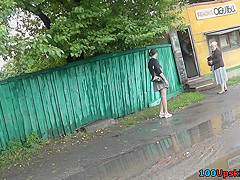 Dark-haired chick with bubble ass in the upskirt vid