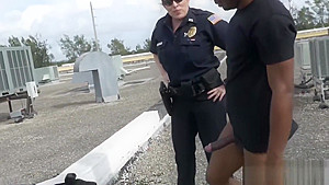 Deep interracial hardcore fuck with criminal on roof