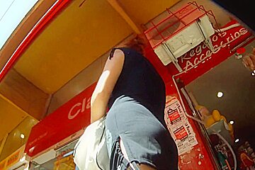 Delicious blonde babes walks sexy in upskirt video