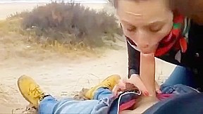 Deserted sex on a deserted beach! Wife sucks well and gets creampie