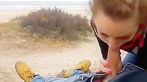 Deserted sex on a deserted beach! Wife sucks well and gets creampie