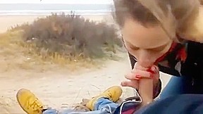 Deserted sex on a deserted beach! Wife sucks well and gets creampie