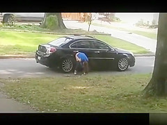 Desperate babe pees on a public suburban street