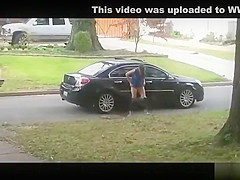 Desperate babe pees on a public suburban street