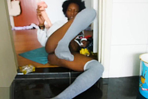 Ebony Femboy Smokes, Fucks His Ass and Watches Porn