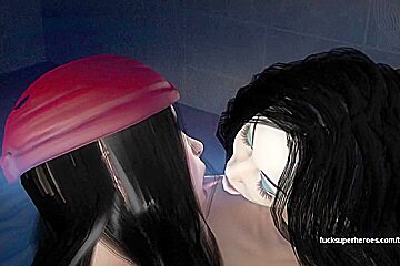 Electra and Vampirella get dirty in this lesbian bedroom romp