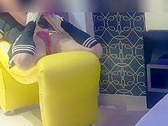 Erotic Chair, Fucking The Mouth And The Pink Pussy Of The Naughty Girl Dressed As A student 18+
