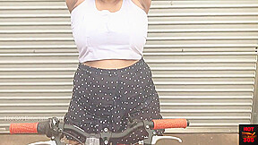 Erotic Cleavage Show Tease In The Bicycle Ride Outdoor