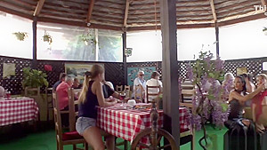 Euro babe fuck in restaurant