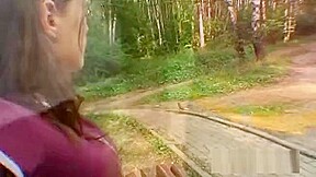 Euro girl sucking cock in forest
