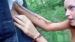 Euro girl sucking cock in forest