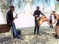 Euro slut whipped and caned in public