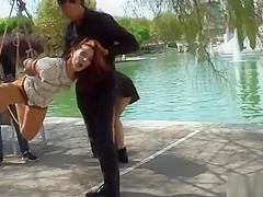 Euro slut whipped and caned in public
