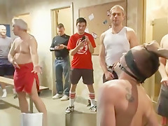 ExMilitary gets fucked in the crowded locker room