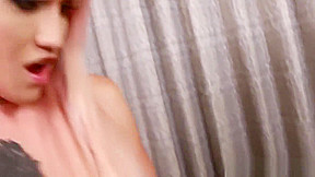 Exotic looking trans girl fucks with a machine and cums