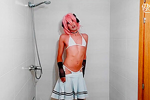 Femboy Strips Masturbates And Cums Over You