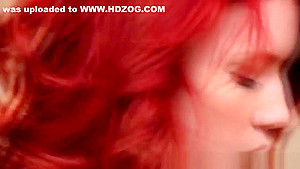 Fiery redhead teen 18+ toying box in kitchen