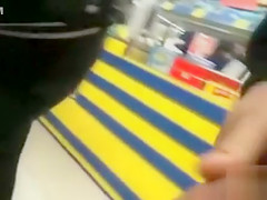 Following a female ass and stroking penis in public