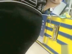 Following a female ass and stroking penis in public