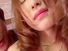 Foxy Japanese nymph taking starved pecker between huge tits