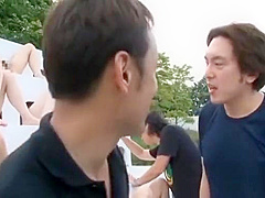 Gang bang Asian porn with typical Jap scenario