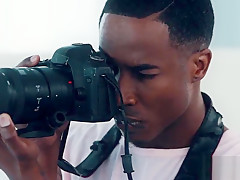Gay interracial threesome sex during photoshoot