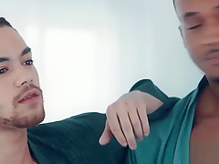 Gay interracial threesome sex during photoshoot