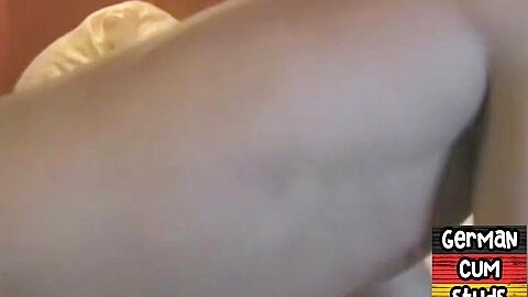 German amateur bottom fucked in 3way while sucking cock