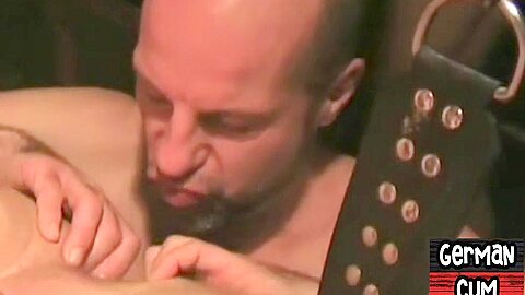 German gay in sling rimmed and barebacked in amateur orgy