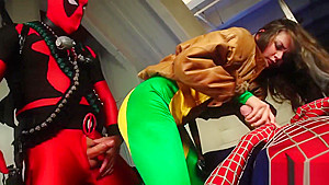 Girl In A Costume Needs Two Cocks