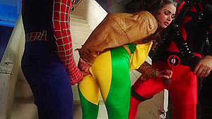 Girl In A Costume Needs Two Cocks