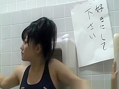 Girl bound on public toilet used