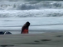Girl in orange bikini gets seduced