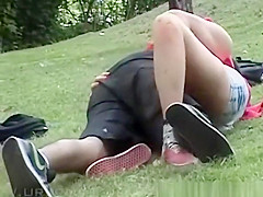 Girl in tight jeans shorts making out