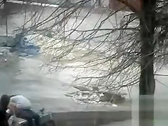 Girl watches her friend having sex and squirting in public