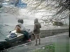 Girl watches her friend having sex and squirting in public