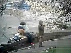 Girl watches her friend having sex and squirting in public