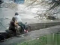 Girl watches her friend having sex and squirting in public