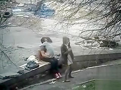 Girl watches her friend having sex and squirting in public