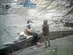 Girl watches her friend having sex and squirting in public