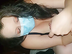 Girlfriend Gives Blowjob Handjob With Mask