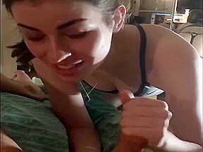 Girlfriend gives him a wet satisfying blowjob