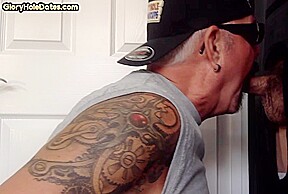 Gloryhole DILF sucks cock and swallows cum in amateur video
