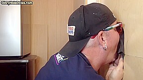 Gloryhole amateur DILF sucks BFs cock for jizz in mouth