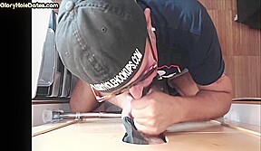 Gloryhole amateur DILF sucks BFs cock for jizz in mouth