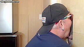 Gloryhole amateur DILF sucks BFs cock for jizz in mouth