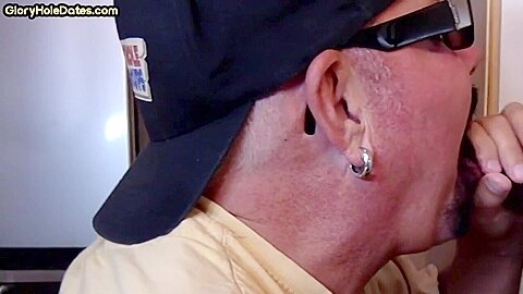 Gloryhole amateur DILF sucks black dick till cum in mouth