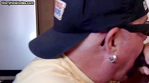 Gloryhole amateur DILF sucks black dick till cum in mouth
