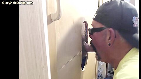 Gloryhole blowjob loving gaydaddy sucks BFs cock at home