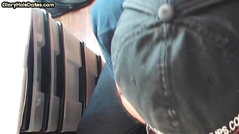 Gloryhole homemade DILF sucks cock in closeup at home